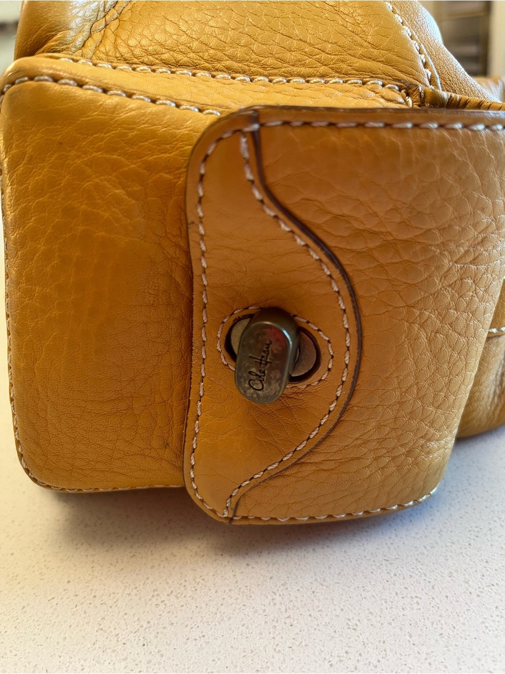 Cole Haan Mustard Leather Drawstring Shoulder Bag - Picture 6 of 14